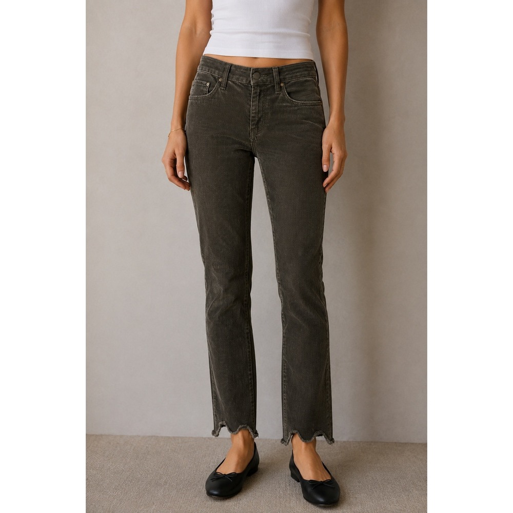 Mother Pants Women's 26 High Waisted Looker Ankle Chew Corduroy Skinny Green